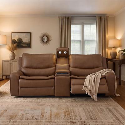 UR Livingroom 94.5'' W Faux Leather Dual-Power Oversized Width Seat Loveseat with Wireless Charging, Reading Light