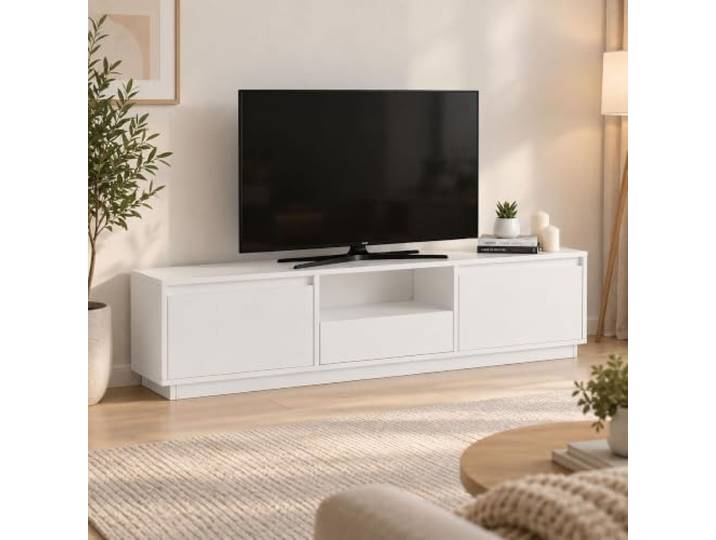 Dmora TV-Schrank Lovere 160x29,5x42h cm Weiß, 1 Regal, 3 Türen