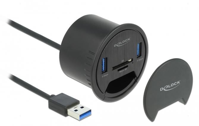 Delock 2-poorts bureaublad-hub met 2x SuperSpeed USB Type-A en SD/Micro SD-kaartlezer