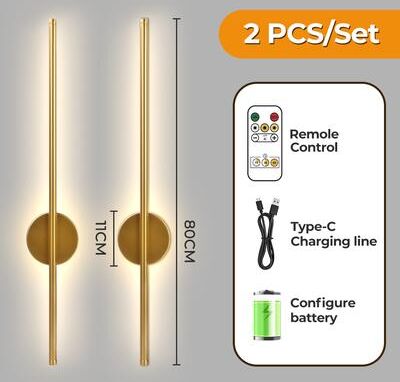 Friendly Fresh Finds Magnetic Rechargeable Wall Lamp Wireless LED Wall Sconce For Bedroom Hallway Reading gold 80cm