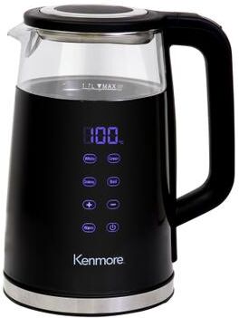 Kenmore Glass Electric Kettle 1.7L, Digital Temperature Control, Black