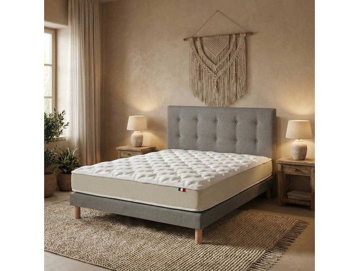 Ensemble 140x190 + Tête De Lit Matelas Polylatex 80 Kg/m³ Sommier Gris