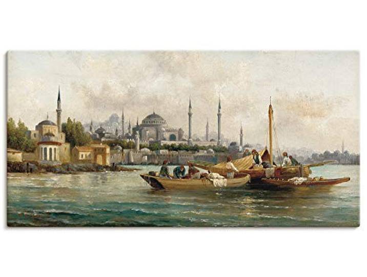 ARTLAND Wanddeko Leinwand Bilder Wandbild Türkei Istanbul Moschee Boot Handelsschiffe vor der Hagia Sophia Impressionismus Anton Schoth T6PX
