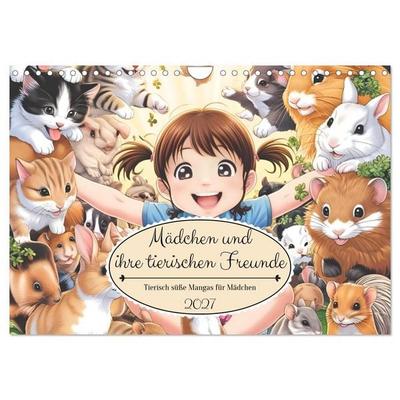 Mädchen und ihre tierischen Freunde - Tierisch süße Mangas für Mädchen (Wandkalender 2027 DIN A4 quer), CALVENDO Monatskalender