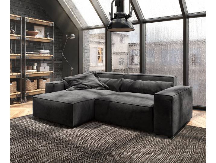 DELIFE Ecksofa Sirpio 230x155 cm Mikrofaser Schwarz Recamiere variabel, Ecksofas