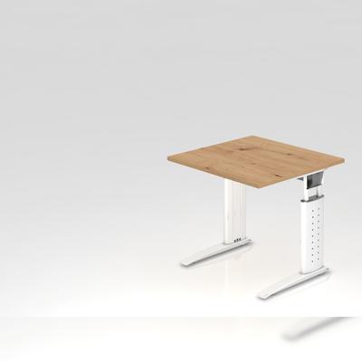 PROREGAL Schreibtisch Mauri | Asteiche | Weißes Gestell | BxT 80x80cm | Arbeitshöhe 68-86cm | höhenjustierbar, 2cm Raster | C-Fuß-Gestell