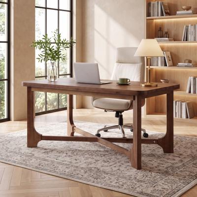 BLUEBELL "63"" Solid Wood Executive Desk, Farmhouse Home Office Computer Desk, Rustic Wooden Writing Desk with Trestle Legs"