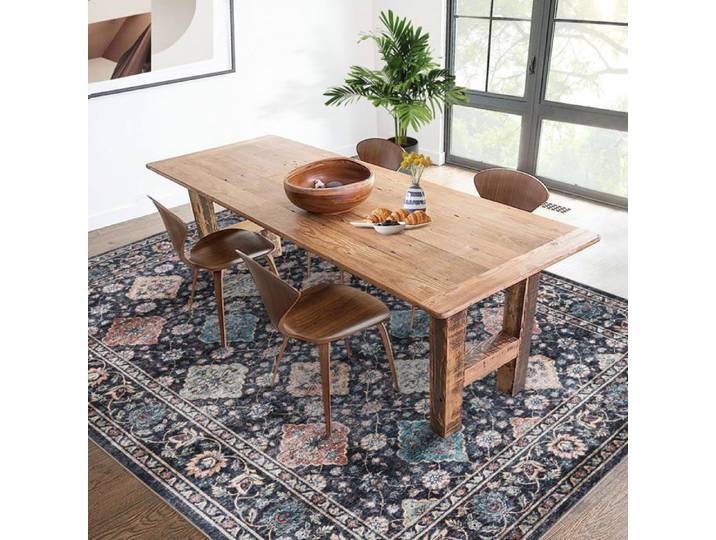 Tapis vintage noir 240x340cm lavable antidérapant salon bureau