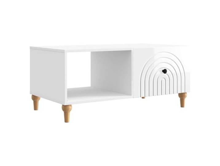 KMVXCVNM Couchtisch Hochglanz Weiß 90 x 50 x 40 cm Wohnzimmertisch Zwei offene Ablagefächer für geordnete Medien im Wohnzimmer mit robuster 60 kg Tragkraft und 10 cm Bodenabstand.