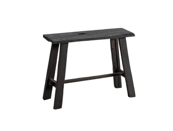 Teakholz Hocker 60 cm Schwarz Handgefertigter Massivholz aus Altem Teak Sitzmöbel ohne Lehne Deko für Wohnzimmer, Flur & Schlafzimmer