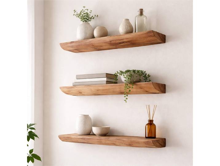 Etagère murale avec fixation invisible en bois naturel (lot de 3) - Rack