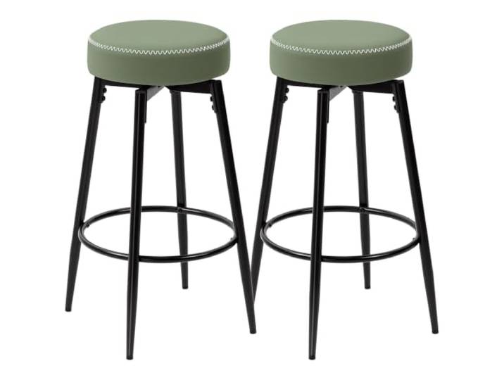 HOMCOM 360° Schwenkbarer Barhocker 2er-Set mit Fußstütze 69cm hoch Grün Küchenhocker, Kunstleder mit Nähten, Moderne Barhocker für Frühstücksinsel