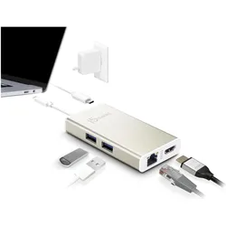 j5Create USB 3.0 Type-C Multi Adapter (USB-C, 3 Ports), Dockingstation + USB Hub, Weiss, Silber