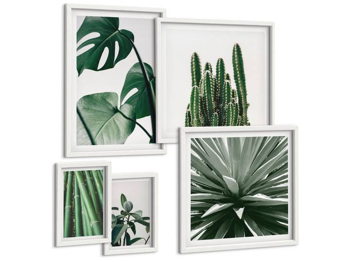 Tulup Bilder SET 5er Set - 50x50 cm & 20x30 cm & 40x60 cm Weißer Rahmen - Bambusblätter, Kunststoff, Rechteckig, 40x60 cm, gerahmt, Bilder & Rahmen, Bilder