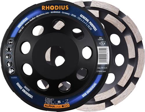 Rhodius 303222 DS40, Diamantschleiftopf 125 x 5,0 x 7,0 x 22,23 mm, Diamantschleiftopf, ALPHAline, für Beton DS40 1St.