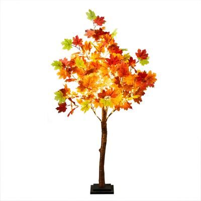Nearly Natural 4-ft Pre-Lit Shades of Autumn Maple Artificial Fall Tree - Green