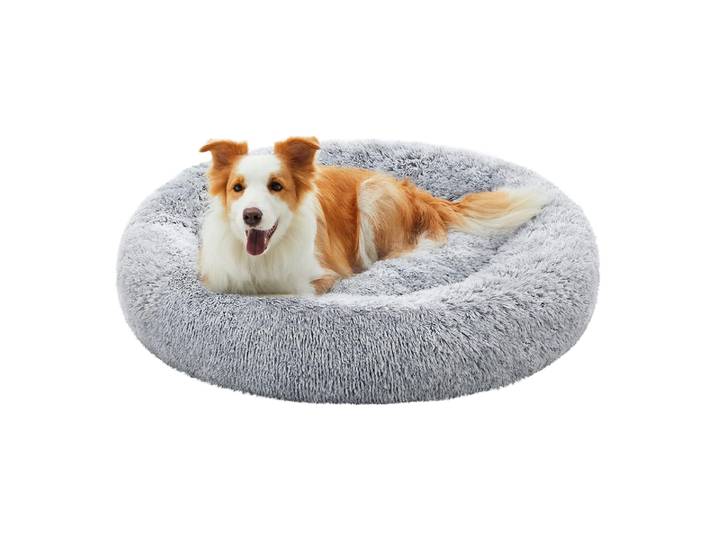 Feandrea Panier pour Chien, Lit rond en Forme de Beignet, Canapé, Coussin Central Amovible et Lavable, Tissu Peluche Doux, Ø100 cm, Gris Ombré PGW042G01