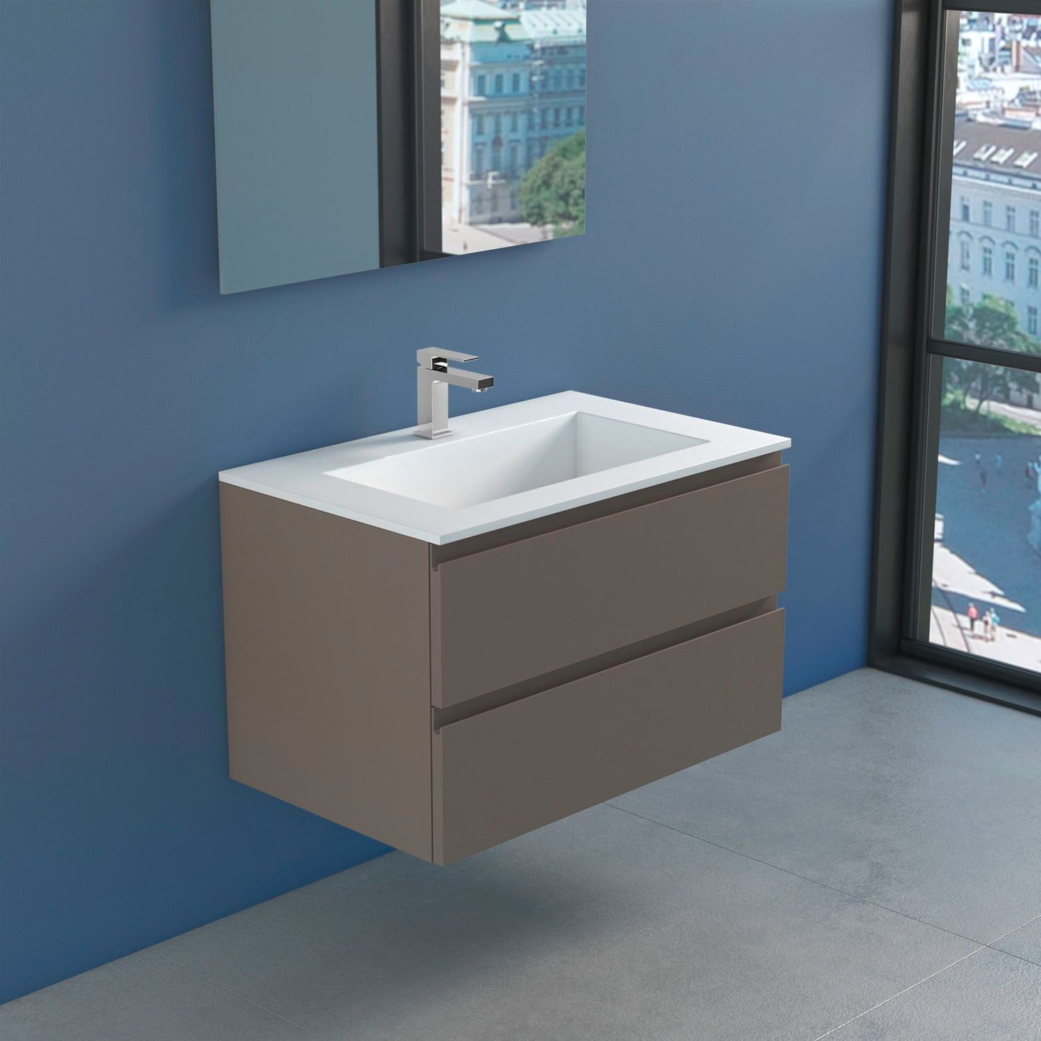 progettobagno Stresa Lago Waschtisch mit Unterschrank 80 cm, Badmöbel, MBIL80HITCP,