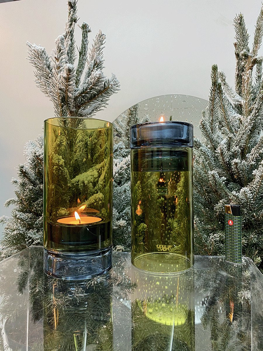 Remember Windlichten Lys Set Lime Blue voor tealights en stompkaarsen