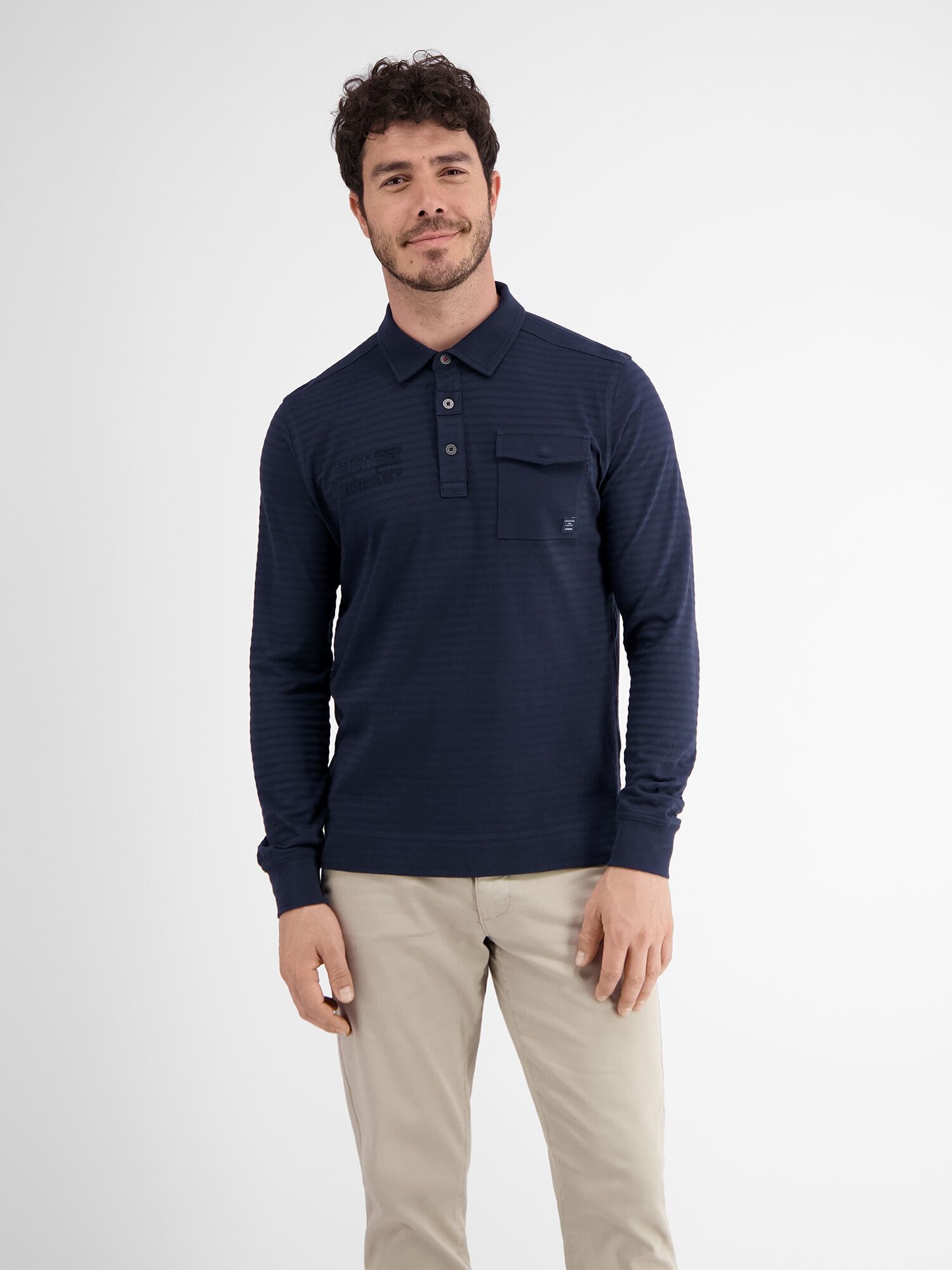 Langarm-Poloshirt LERROS "Longsleeve-Polo, gestreift", Herren, Gr. S, blau (classic navy), 100% Baumwolle, Shirts Langarm-Poloshirt classic navy S