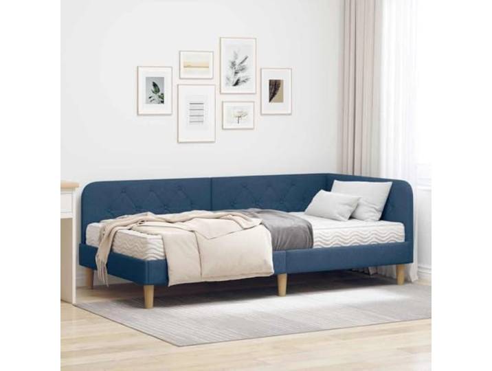 WDGJJFECNMUEHI Stoffbezug Eckbett L Form Blau 100 x 200 cm Eckbettgestell mit Matratze Blau 100x200 cm Stoff L-Form Schlafsofa mit Lattenrost für Schlafzimmer und Gästezimmer