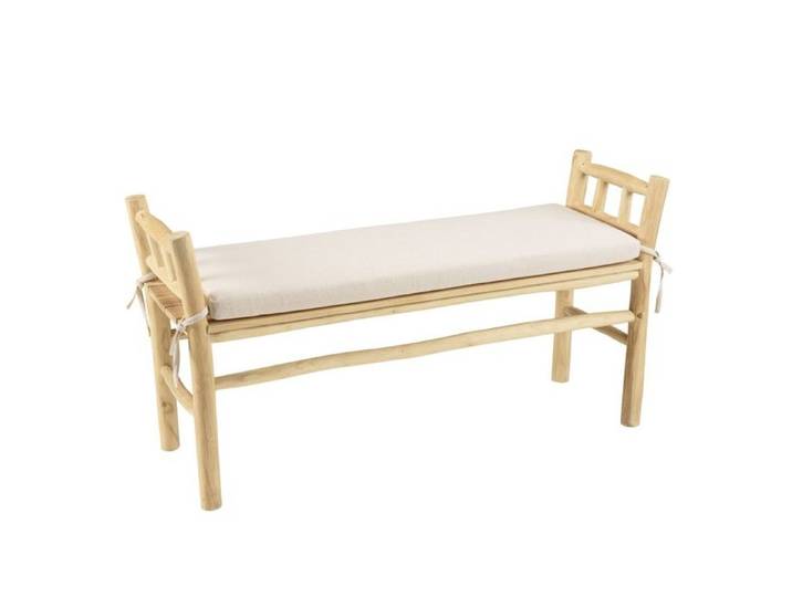 MACABANE WILL - Banc en branches de teck naturel coussin blanc WILL