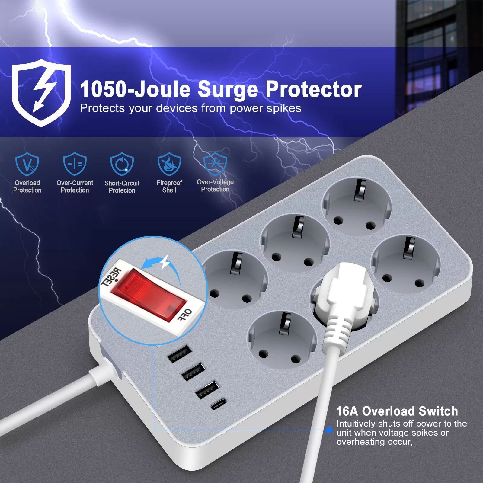 INF Multiprise standard UE avec ports USB et Type-C
