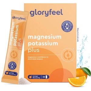 gloryfeel Magnesium potassium plus Orange Pulver, 30 Portionen, Magnesiumcitrat + Kalium + C + B1 + B2 & B12, 250 mg