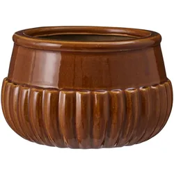IB Laursen Keramik-Übertopf mit Rillen in Warmbraun, Warmbraun - Ø 19 x H 11,5 cm