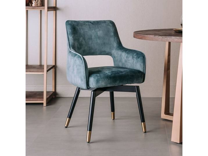 Tower Living Draaibare Eetkamerstoel Lenno Velvet - Blauw