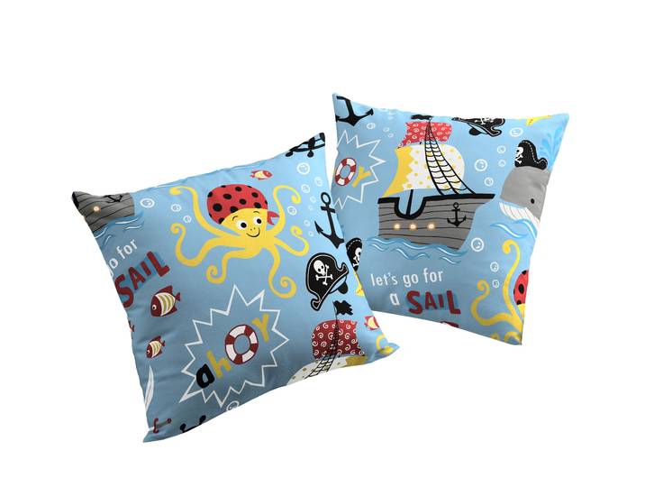 Dekokissen ADAM Pirates Gr. 1, blau (bedruckt), B:40cm L:40cm, Obermaterial: 100% Baumwolle, Dekokissen_Sitzkissen_Kissenhüllen, Dekokissen, GOTS-zertifiziert