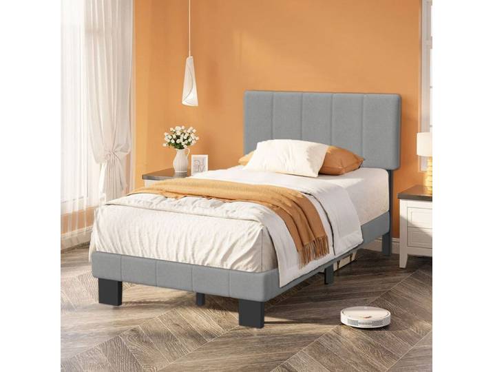 Lit rembourré pour double adulte Lit 140x190 Tête de Lit Réglable en Hauteur Montage rapide Lattes en bois