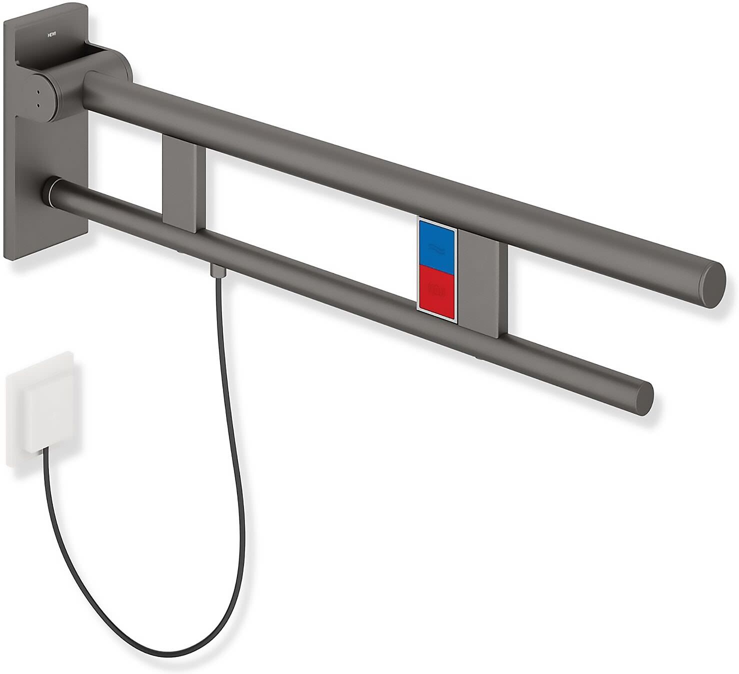 HEWI System 900 Stützklappgriff Duo Design A mit 2 Funktionstasten (E-Ausführung), links 70 cm