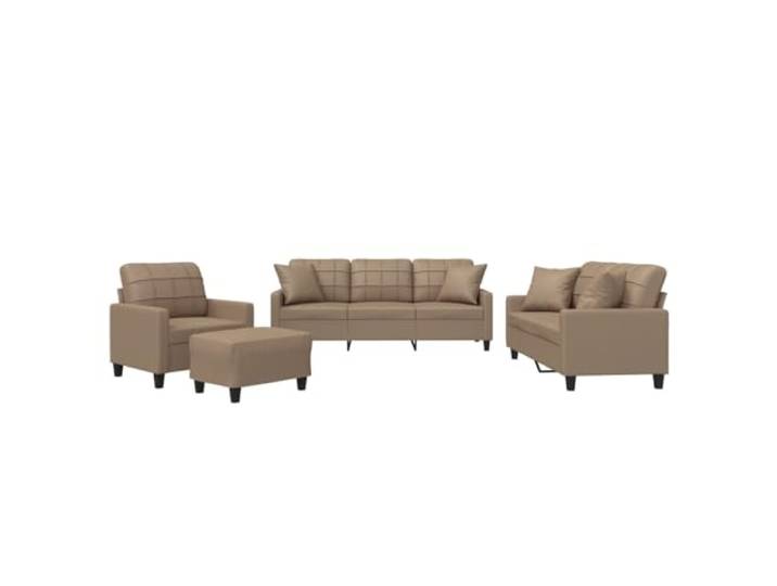 GHVBNMF 4-TLG. Sofagarnitur mit Kissen Cappuccino-Braun Kunstleder Polstermöbel Set mit Hocker und Kissen fürs Wohnzimmer. Weiche Schaumstoffpolsterung bietet bequemen Sitzkomfort.