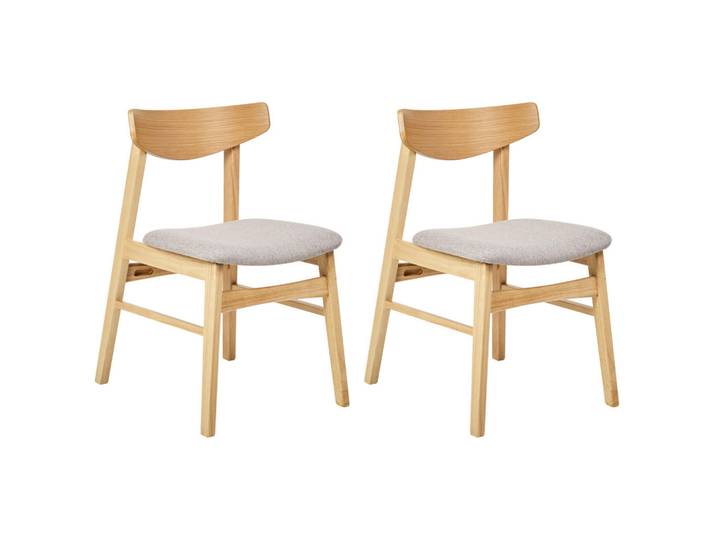 Beliani Esszimmerstuhl 2er-Set Holz Hellbraun/Grau Smiley, Hellgrau, 48x75x52 cm, Wohnzimmer, Sessel