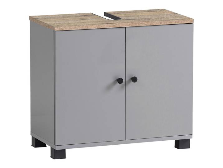 Mid.you Waschbeckenunterschrank Lugo, Grau, Eichefarben, Kunststoff, 60x62.4x32.6 cm, Made in Germany, stehend, Badezimmer, Badmöbel, Waschbeckenunterschränke