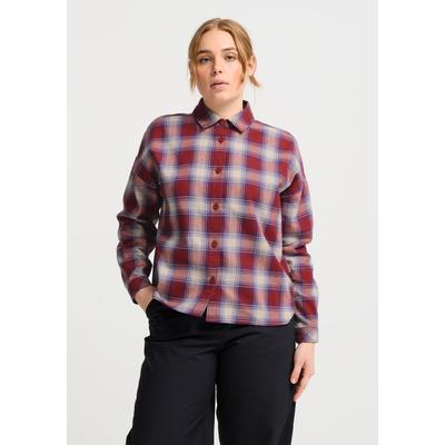 Flanellbluse JACK WOLFSKIN "BAJA FLANNEL SHIRT W", Damen, Gr. S (36), check, merlot, Obermaterial: 100% Baumwolle, Blusen, Flanellhemd, weich, vielseitig kombinierbar