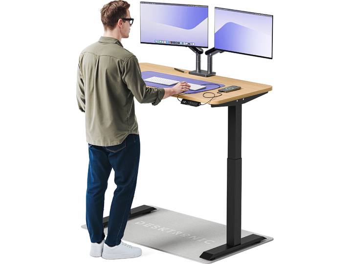 Desktronic HomeOne Bureau électrique réglable en hauteur 120x60cm noir/chêne avec fonction mémoire\, technologie anti-collision\, ports de chargement USB-A et USB-C