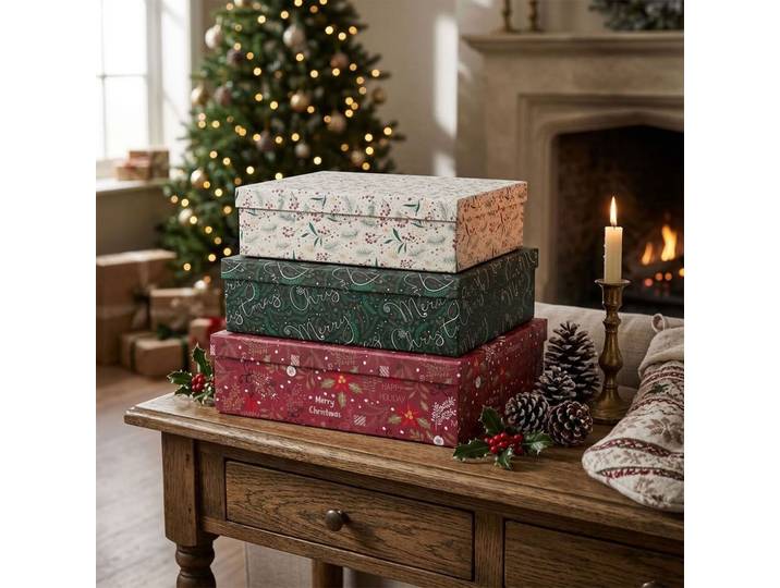 Elegante Weihnachts-Geschenkboxen 3er-Set, rechteckig