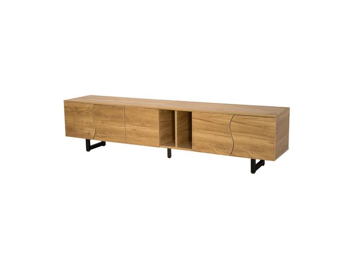 ComfortXL Lowboard De-40148 mit geschwungenen Türen Natur, Naturfarben, 191x46.5x38 cm, Wohnzimmer, TV Möbel, Lowboards, Lowboards stehend