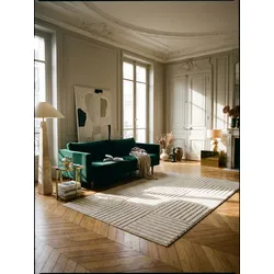 Hochflorteppich Cord-Streifen-Patchwork Creme 60x110 cm Waschbar