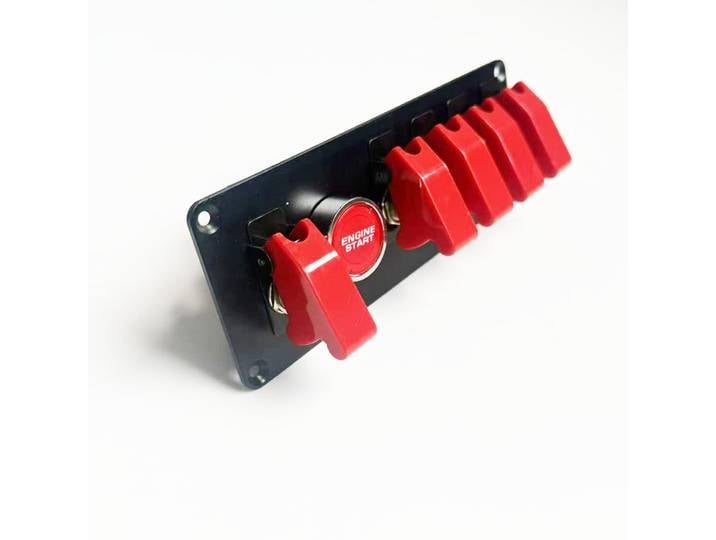 Panneau de commutation d'allumage à bascule LED rabattable pour voiture de course, 12V, interrupteur de moteur de voiture de course, 5 Kit de jeu de poussée marche/arrêt rouge