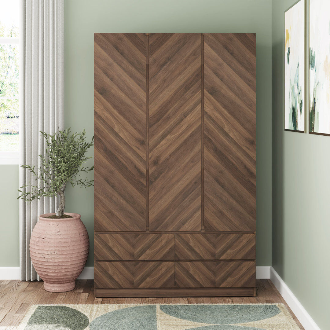 Alpen Home Kascha 3 Door Wardrobe Walnut 119.5cm W X 51.3cm D