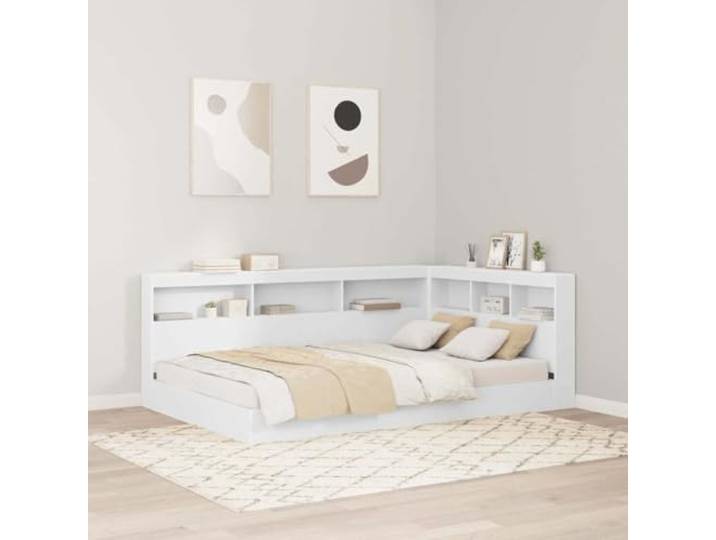 Kopfteil L-Form weiß für Aufbewahrung mit Stauraum 207,5 x 137,5 x 76,5 cm, Kopfablage aus Ingenieurholz Schlafzimmer