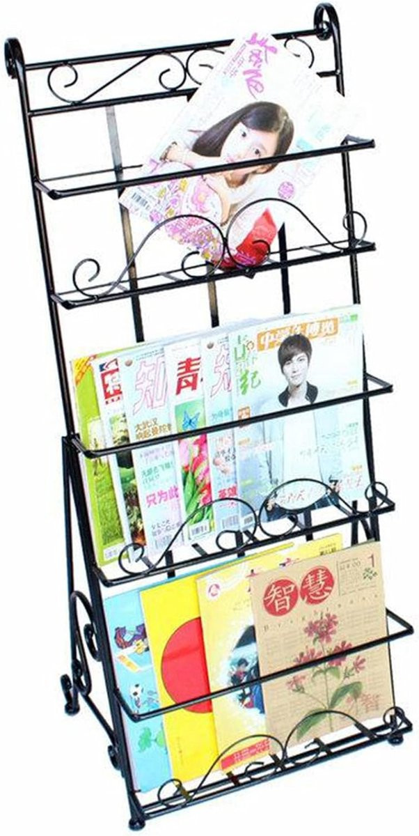 Tijdschriftenrek en krantenrek in zwart met Europees creatief design, B/D/H: 40 x 28 x 100 cm