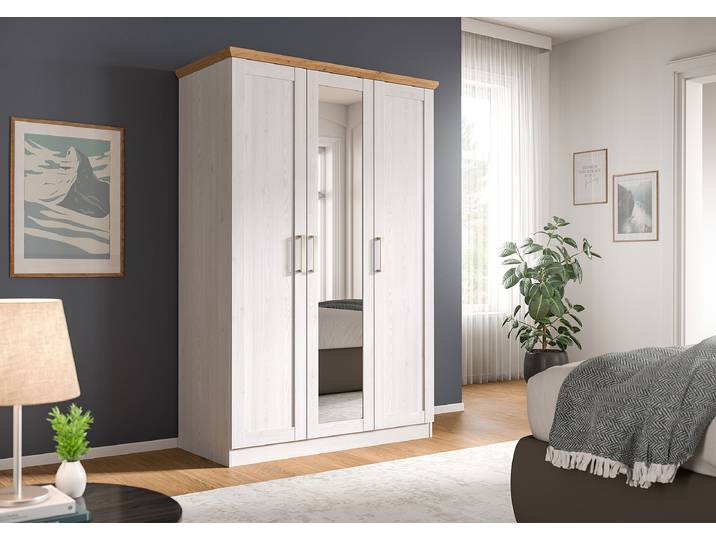 Drehtürenschrank Florenz mit Spiegel 124 x 185 x 54cm Weiß