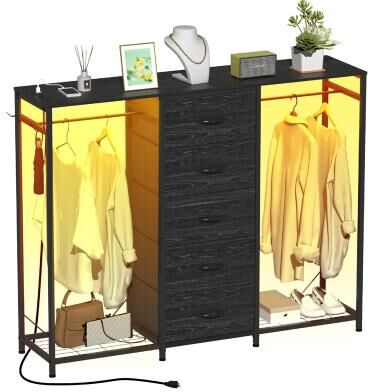 No Dresser for Bedroom with Clothes Rack 5 Drawer