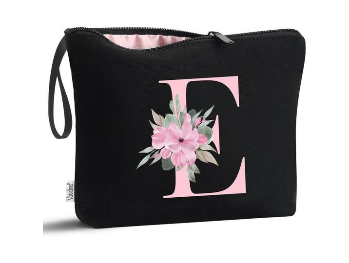 Kosmetiktasche mit Initialen E Schwarz, 16x5x24 cm, Badaccessoires, Kosmetikdosen