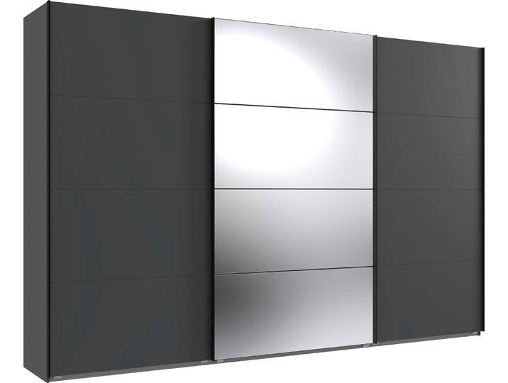 Schwebetürenschrank, Spanplatte, Grau/Spiegel, 360×236×64 cm, Inkl. 2 Stoffboxen, Wimex Norderstedt