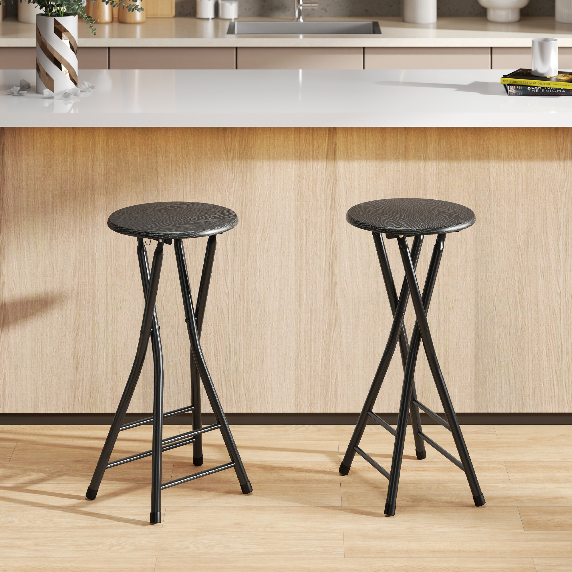 Homcom Set 2 sgabelli bar pieghevoli con doppio poggiapiedi, Nero   Aosom Italy